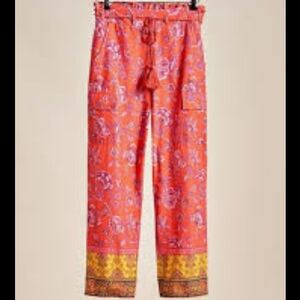 Drawstring Paisley Wide-Leg Pants - Coral